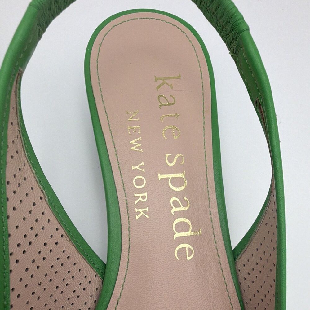 Kate Spade New York Women's Green Leather Slingback Bow Flats Pointed Toe 7.5B - Picture 3 of 10
